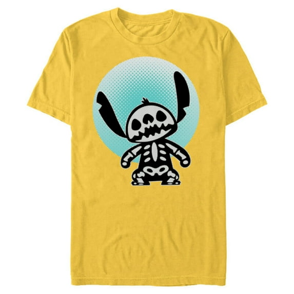 Disney Stitch Skeleton Halftone - Short Sleeve Blended T-Shirt for Adults - Customized-Yellow