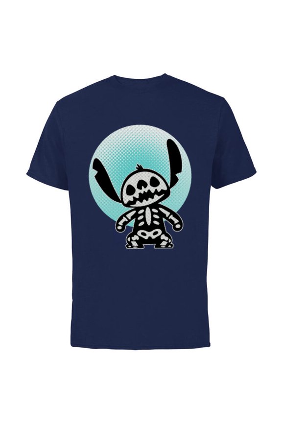 Stitch Skeleton Halftone - Short Sleeve Cotton T-Shirt for Adults - Customized-Navy