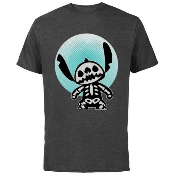 Disney Stitch Skeleton Halftone - Short Sleeve Cotton T-Shirt for Adults - Customized-Charcoal