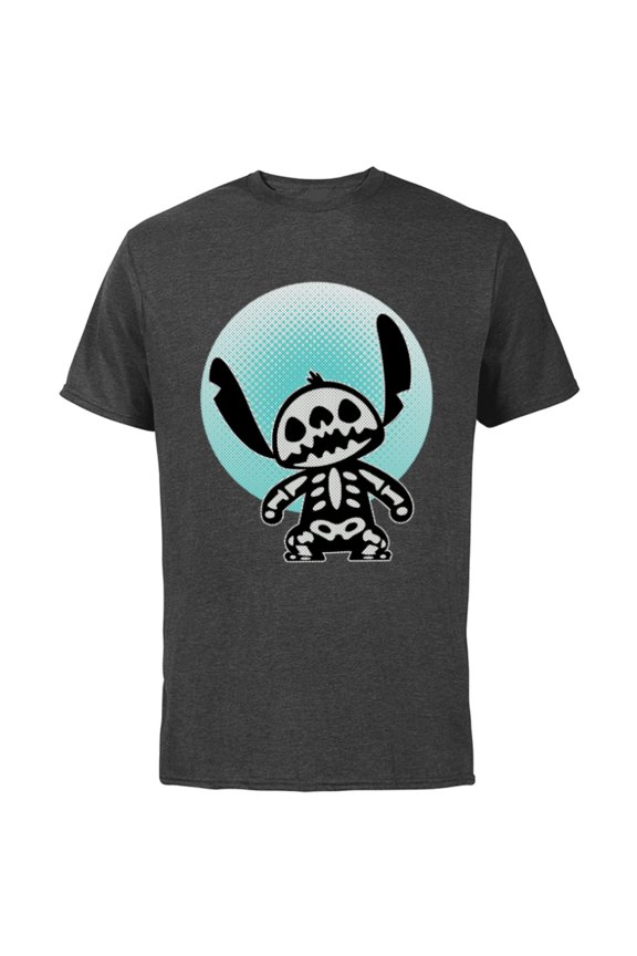Stitch Skeleton Halftone - Short Sleeve Cotton T-Shirt for Adults - Customized-Charcoal