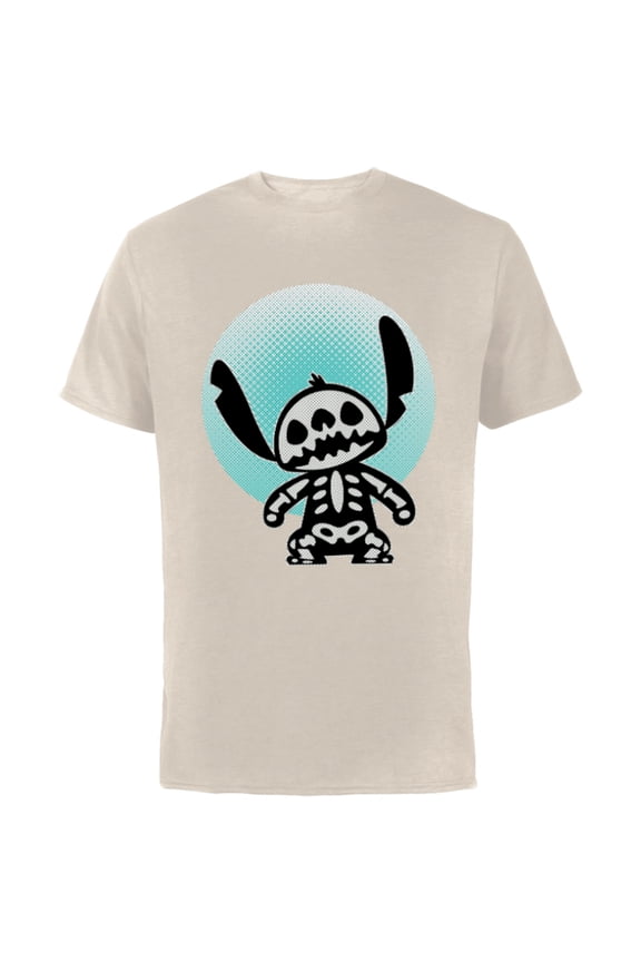 Stitch Skeleton Halftone - Short Sleeve Cotton T-Shirt for Adults - Customized-Natural