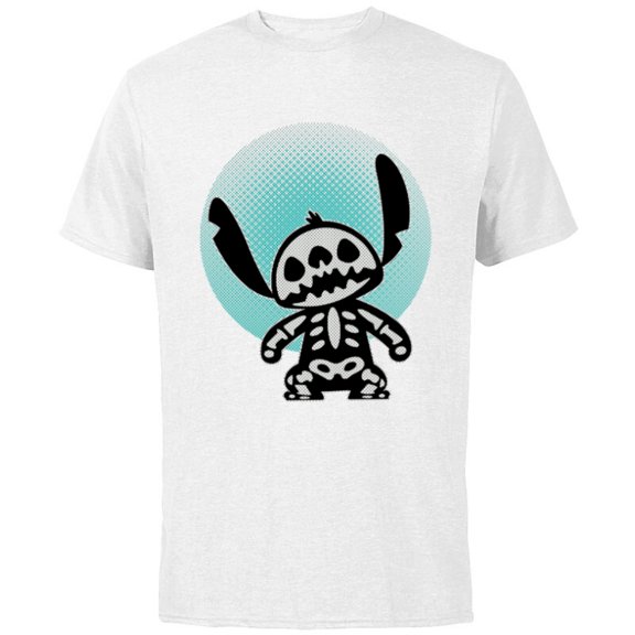 Disney Stitch Skeleton Halftone - Short Sleeve Cotton T-Shirt for Adults - Customized-White