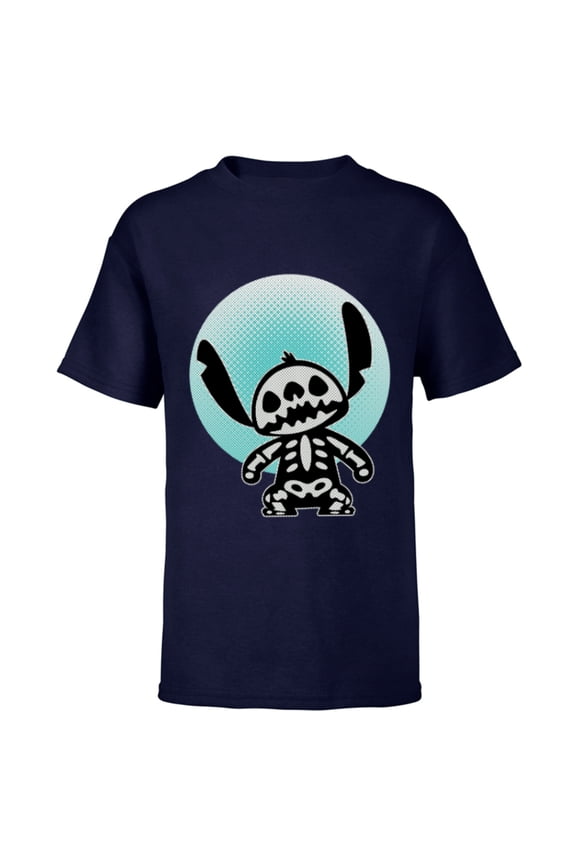 Stitch Skeleton Halftone - Short Sleeve T-Shirt for Kids - Customized-Navy