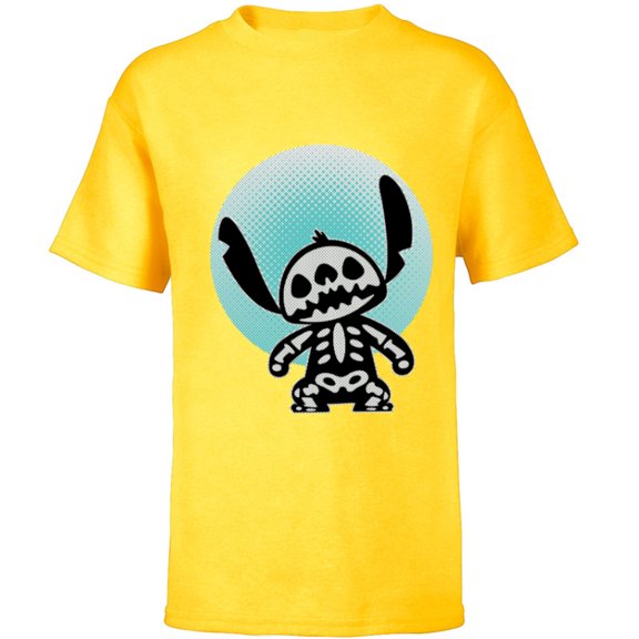 Disney Stitch Skeleton Halftone - Short Sleeve T-Shirt for Kids - Customized-Yellow