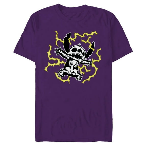 Disney Stitch Skeleton Halloween - Short Sleeve Blended T-Shirt for Adults - Customized-Purple