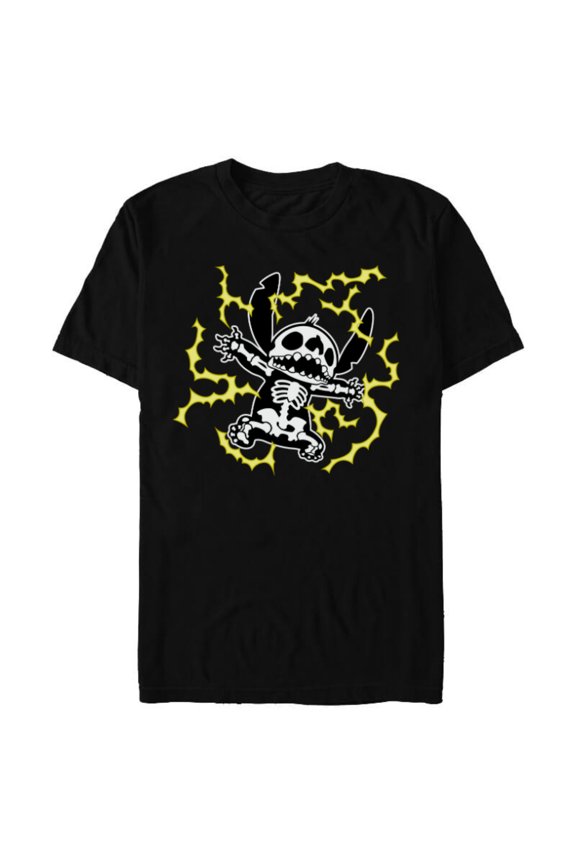 Stitch Skeleton Halloween - Short Sleeve Blended T-Shirt for Adults - Customized-Black