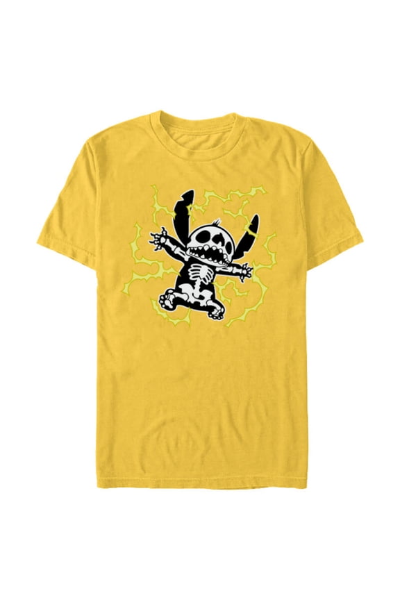 Stitch Skeleton Halloween - Short Sleeve Blended T-Shirt for Adults - Customized-Yellow