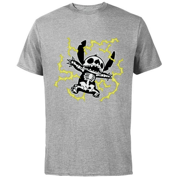 Disney Stitch Skeleton Halloween - Short Sleeve Cotton T-Shirt for Adults - Customized-Athletic Heather