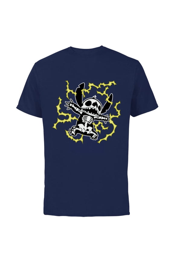 Stitch Skeleton Halloween - Short Sleeve Cotton T-Shirt for Adults - Customized-Navy
