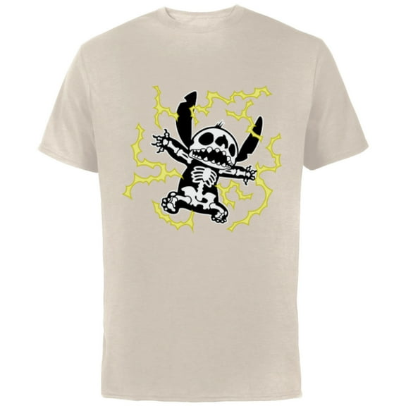 Disney Stitch Skeleton Halloween - Short Sleeve Cotton T-Shirt for Adults - Customized-Natural