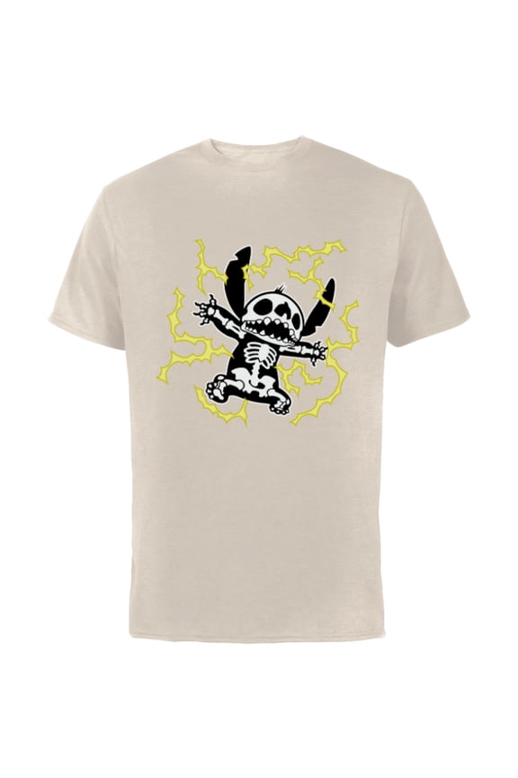 Stitch Skeleton Halloween - Short Sleeve Cotton T-Shirt for Adults - Customized-Natural