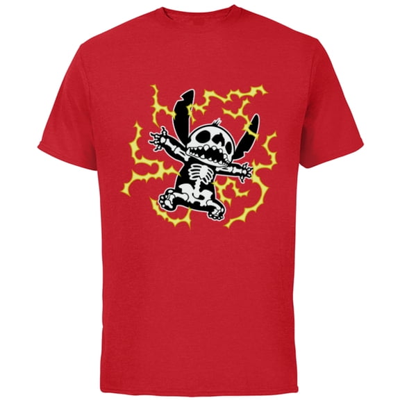 Disney Stitch Skeleton Halloween - Short Sleeve Cotton T-Shirt for Adults - Customized-Red
