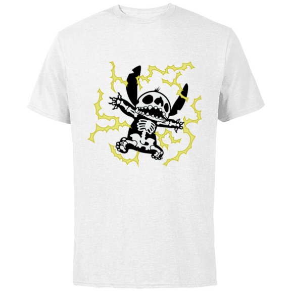 Disney Stitch Skeleton Halloween - Short Sleeve Cotton T-Shirt for Adults - Customized-White