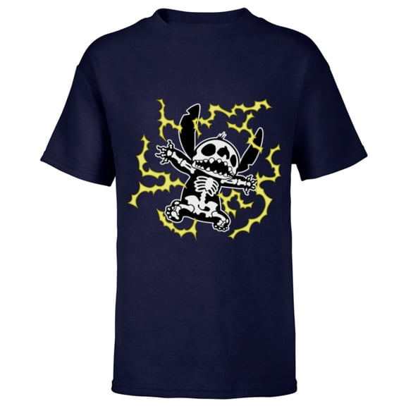 Disney Stitch Skeleton Halloween - Short Sleeve T-Shirt for Kids - Customized-Athletic Navy