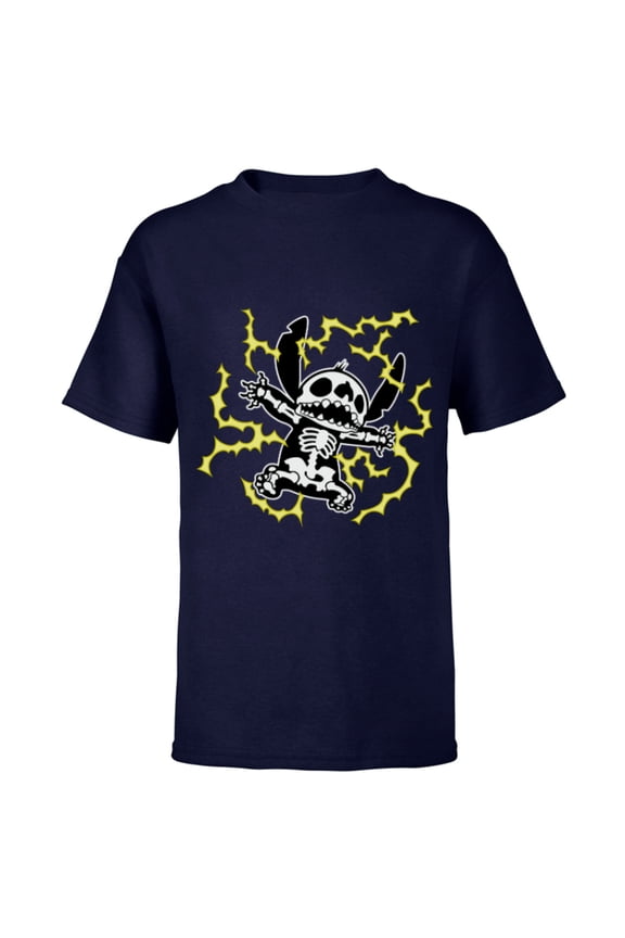 Stitch Skeleton Halloween - Short Sleeve T-Shirt for Kids - Customized-Athletic Navy