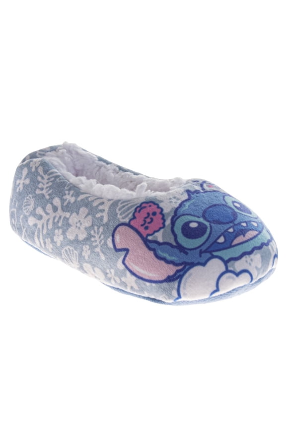 Stitch Slippers for Girls, Stitch Design Blue Warm Soft Fleece Padded Sole (Toddler Little Kid), Blue, Size: 7-8