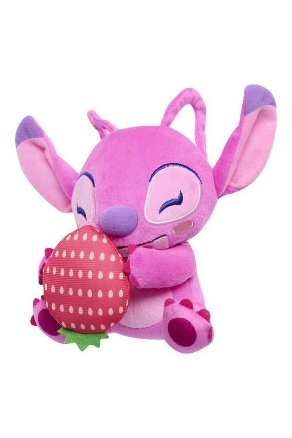 Disney Stitch Small 7-inch Plush Stuffed Animal, Angel with Strawberry, Kids Toys for Ages 2 up