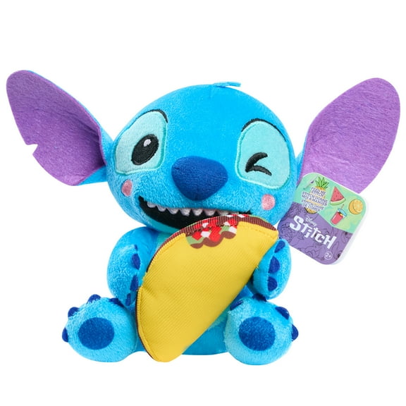 Disney Stitch Small 7-inch Plush Stuffed Animal, Stitch with Taco, Kids Toys for Ages 2 up
