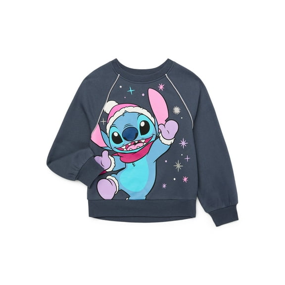 Disney Stitch Snow Girls Pullover Fleece Sweatshirt, Sizes 4-16
