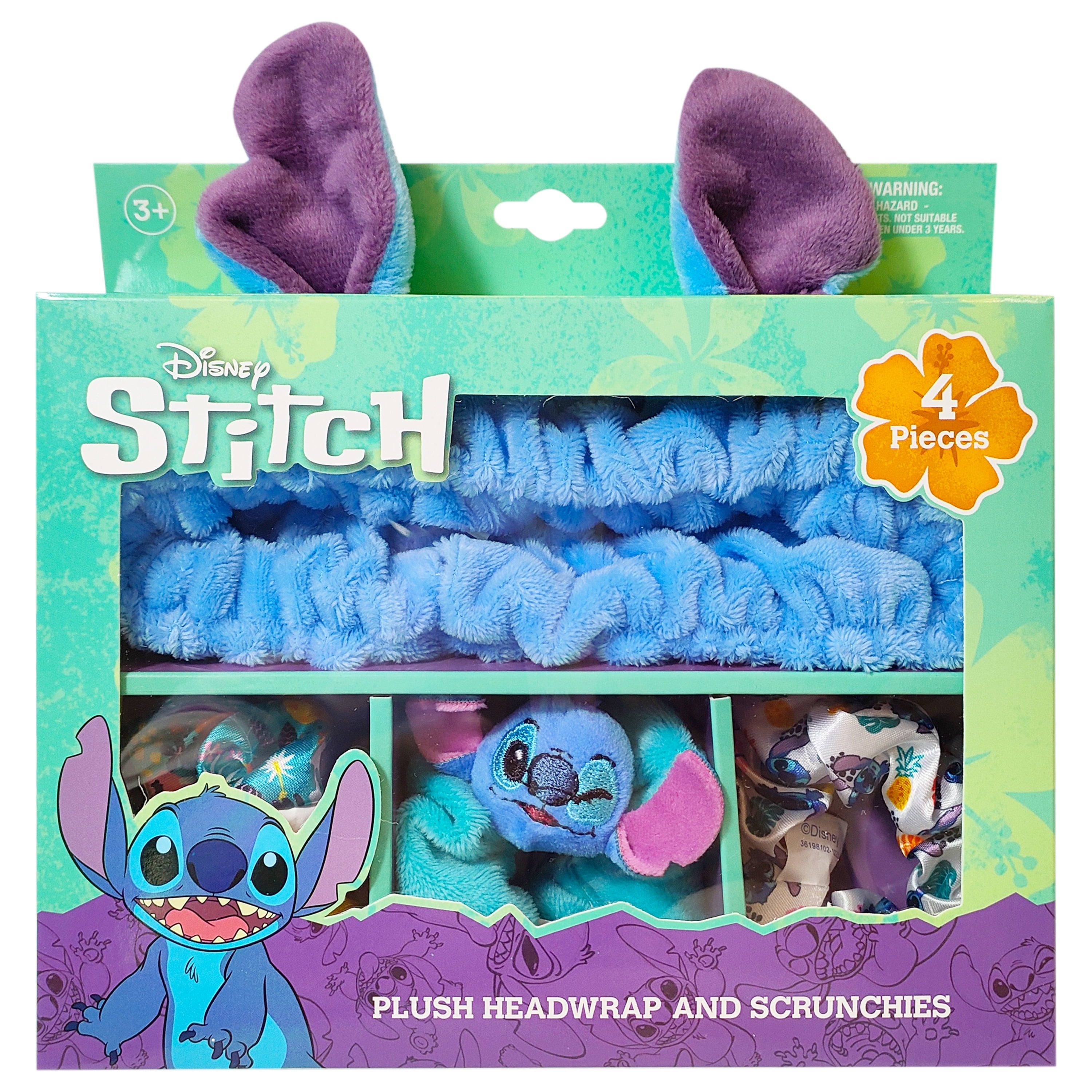 Disney Stitch Spa Set, One Plush Headwrap and Three Scrunchies 