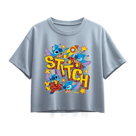 Disney - Stitch Space Stickers - Youth Girl Short Sleeve Boxy Tee