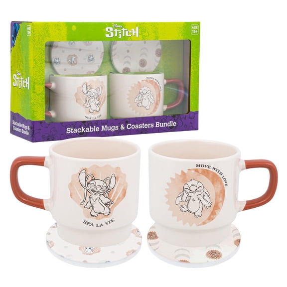 Disney Stitch Stackable Mugs & Coasters Bundle. 4pc Set