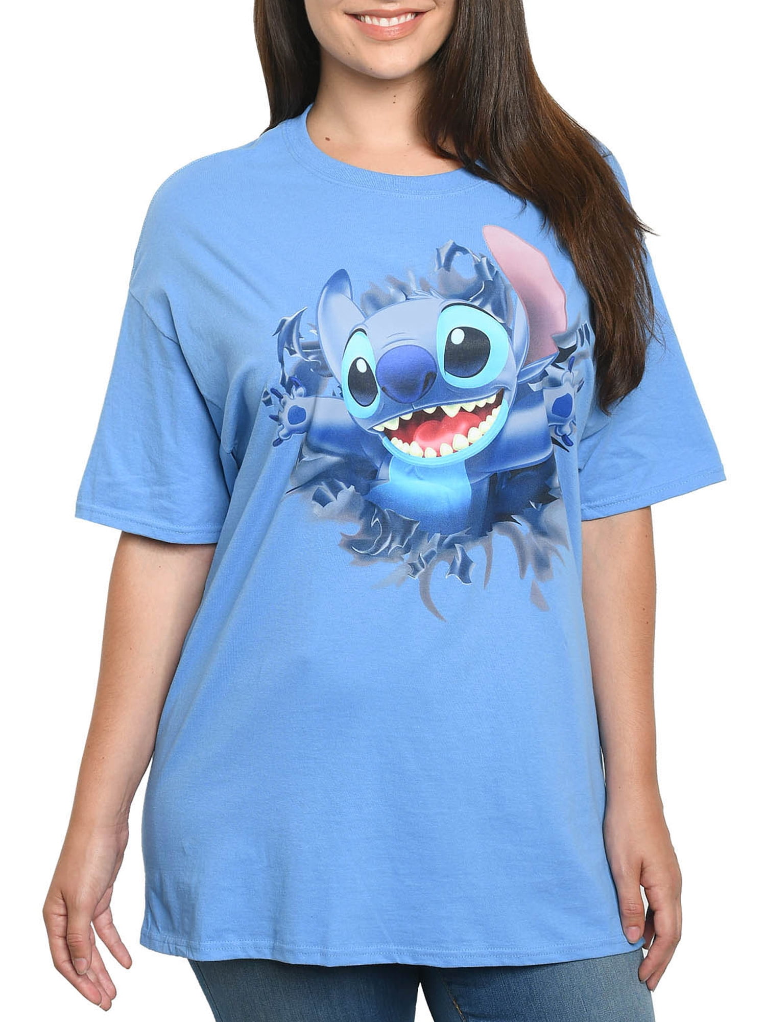 Disney Stitch T-Shirt Blue Front Back Design Women\'s (Size Small Only)