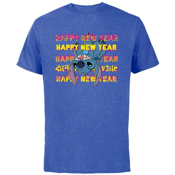 Disney Stitch Upside-Down Alien Language Happy New Year - Short Sleeve Cotton T-Shirt for Adults - Customized-Royal Heather