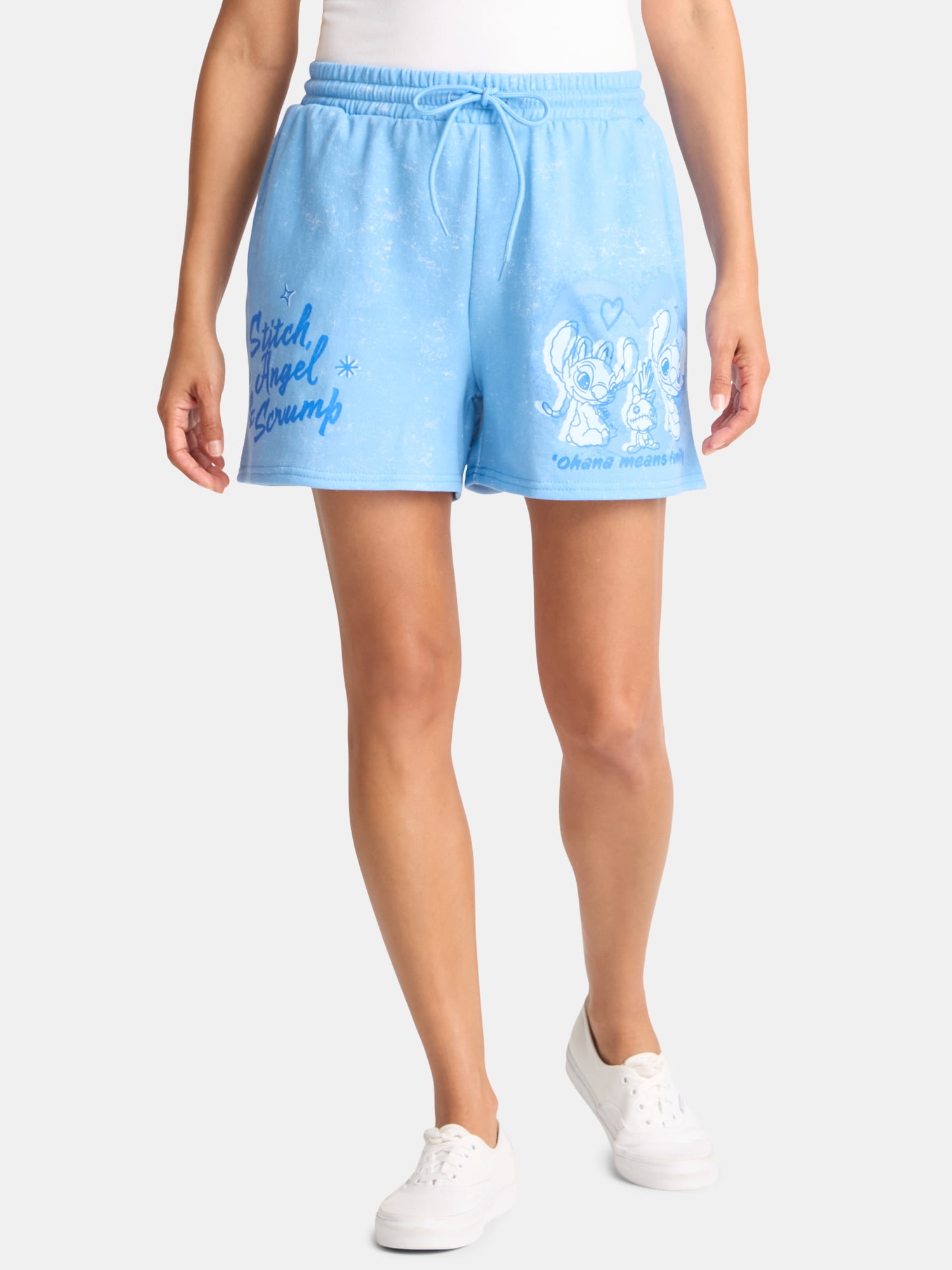 Disney Stitch Women’s Angel and Scrump Graphic Fleece Shorts, Sizes XXS-XXL