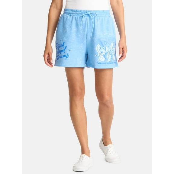 Disney Stitch Women’s Angel and Scrump Graphic Fleece Shorts, Sizes XXS-XXL
