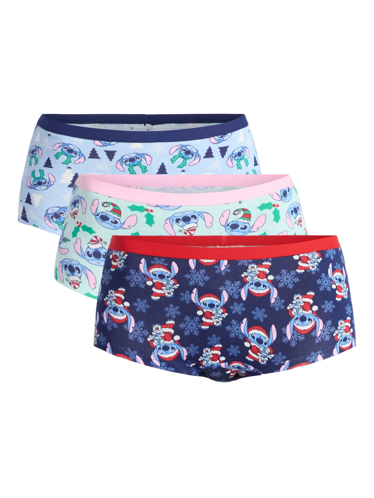 Disney Stitch Women's Christmas Boyshort Panties, 3-Pack, Sizes S-XXL