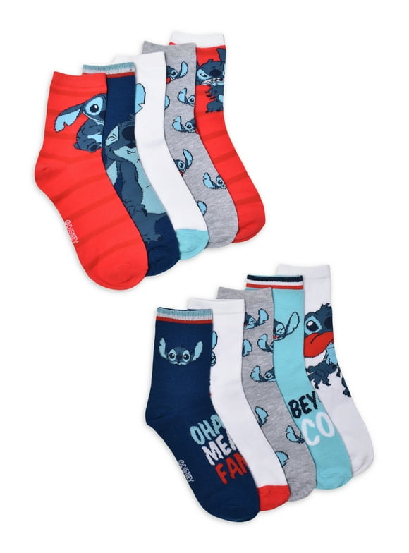 Disney Stitch Women's Graphic Crew Socks, 10-Pack, Shoe Sizes 4-10