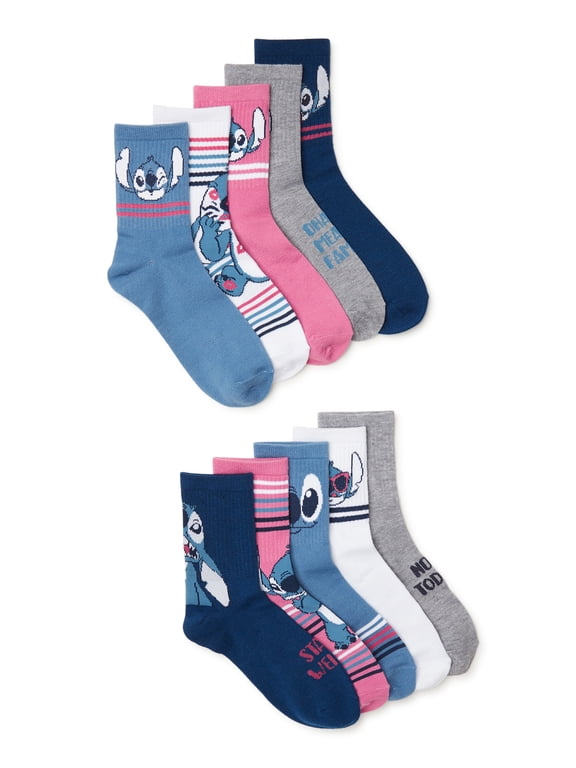 Disney Stitch Womens Graphic Crew Socks, 10-Pack, Sizes 4-10
