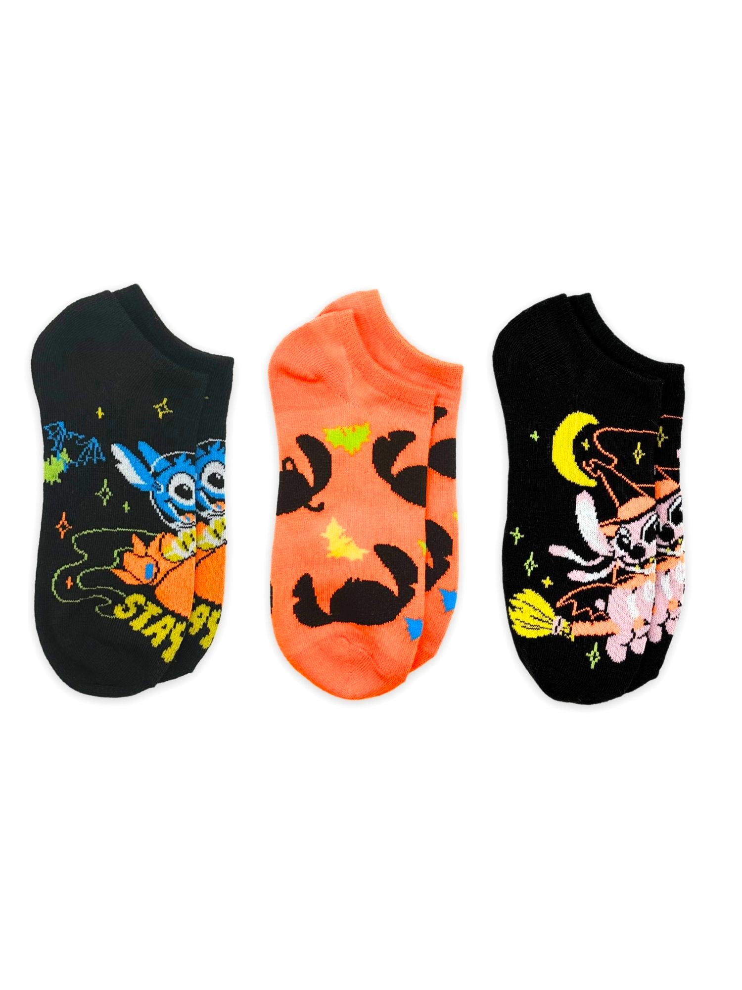 Disney Stitch Women's Halloween No-Show Socks, 3-Pack, Size 4-10