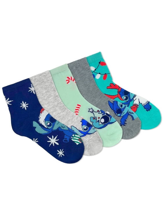 Disney Stitch Women's Holiday Capri Socks, 5-Pack, Size 4-10