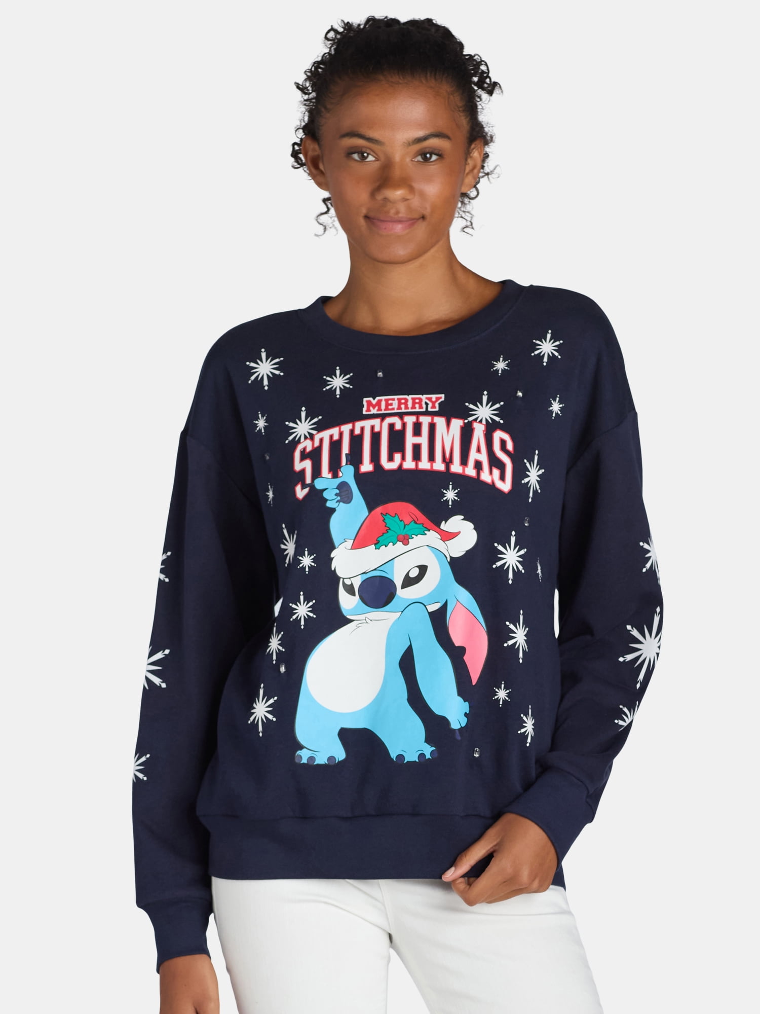 Disney Stitch Women's Holiday Light Up Sweatshirt
