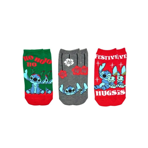 Disney Stitch Women's Holiday No-Show Socks, 3-Pack, Size 4-10