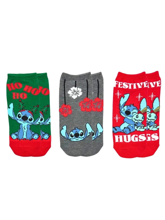Disney Stitch Women's Holiday No-Show Socks, 3-Pack, Size 4-10