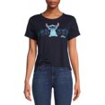 thumbnail image 1 of Disney Stitch Women's Juniors Line Up Short Sleeve Tie Front Fashion Graphic Tee, 1 of 5
