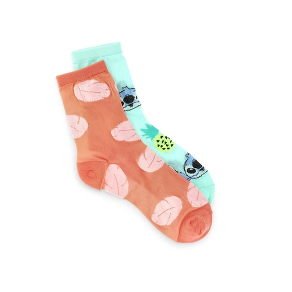 Disney Stitch Women's Semi Sheer Mid-Crew Socks, 2-Pack, Shoe Sizes 4-10