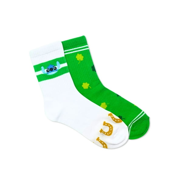 Disney Stitch Women's St. Patrick's Day Mid-Crew Socks, 2-Pack, Size 4-10