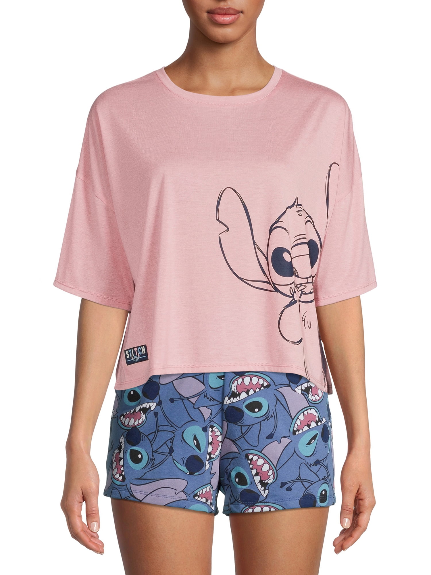 and Plus Disney Print Sleep Graphic Size Women\'s T-Shirt Women\'s Stitch