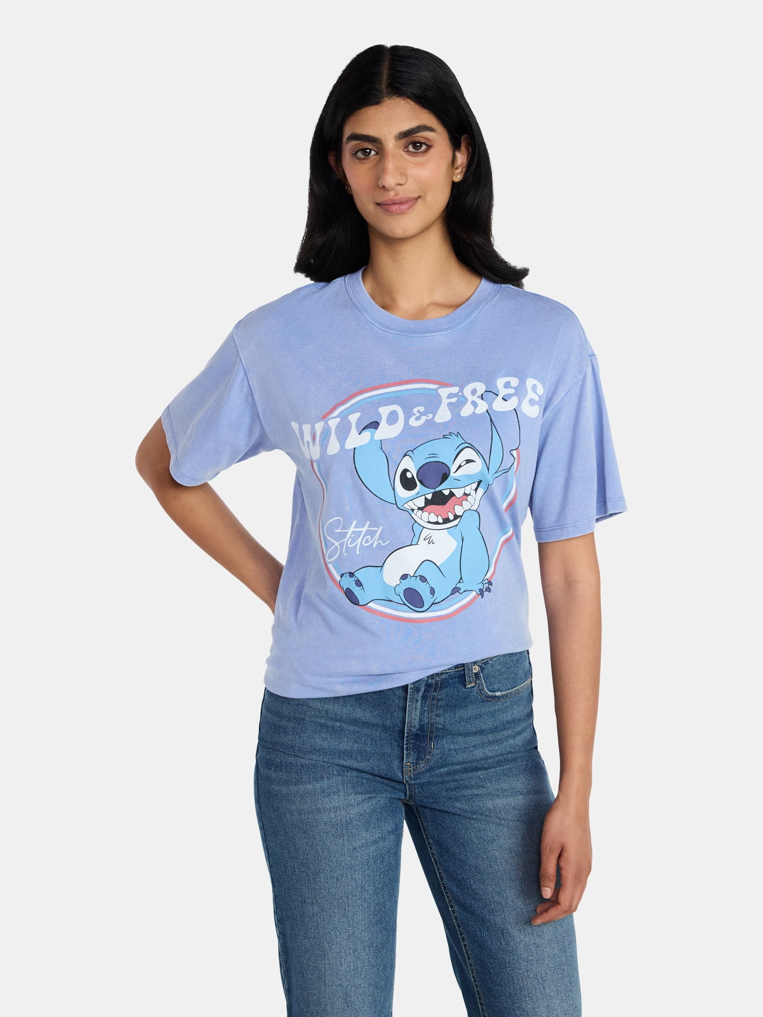 Disney Stitch Women's Americana Graphic Tee with Short Sleeves, Sizes XXS-XXL