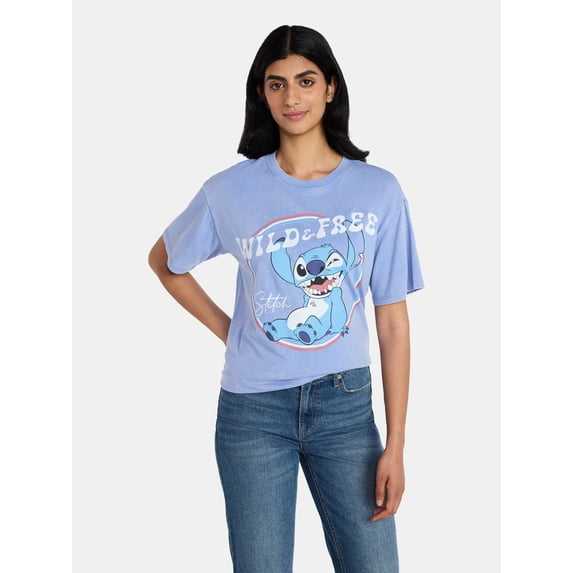 Disney Stitch Women's Americana Graphic Tee with Short Sleeves, Sizes XXS-XXL