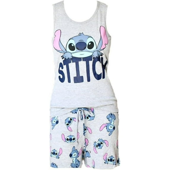 Disney Stitch Womens Pajama Set Cute Sleeveless Print Tank and Shorts Pajama Set Loungewear