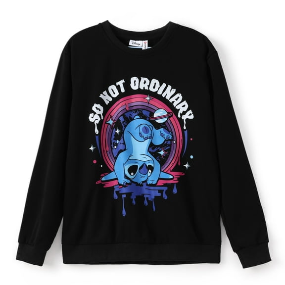 Disney Stitch Womens Sweatshirts Mommy and Me Black Lightweight Crewneck Graphic Ugly Sweatshirt