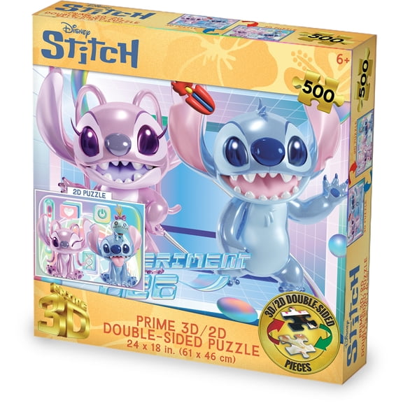Disney Stitch and Angel 500pc 24x18 in 3D/2D Double-Sided Puzzle