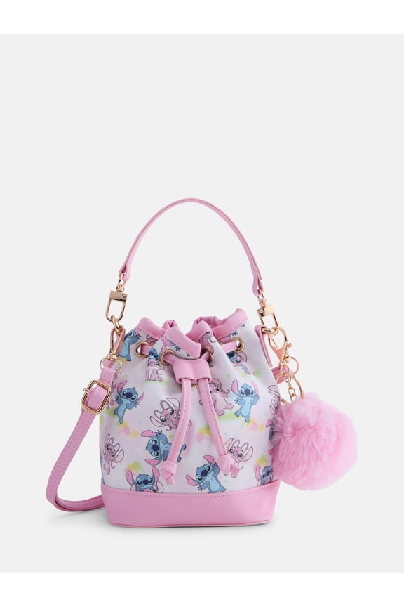Disney Stitch and Angel Girls Drawstring Bag, Pink