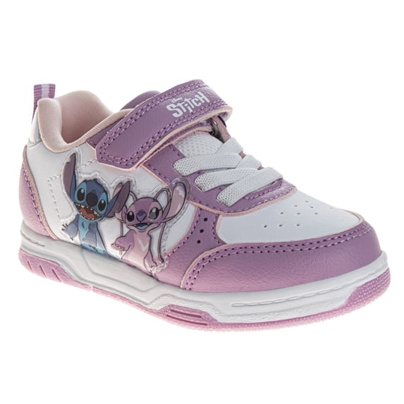 Disney Stitch And Angel Girls Hook And Loop Skate Style Sneakers. (Toddler Little Kids), Pink White, Size: 11