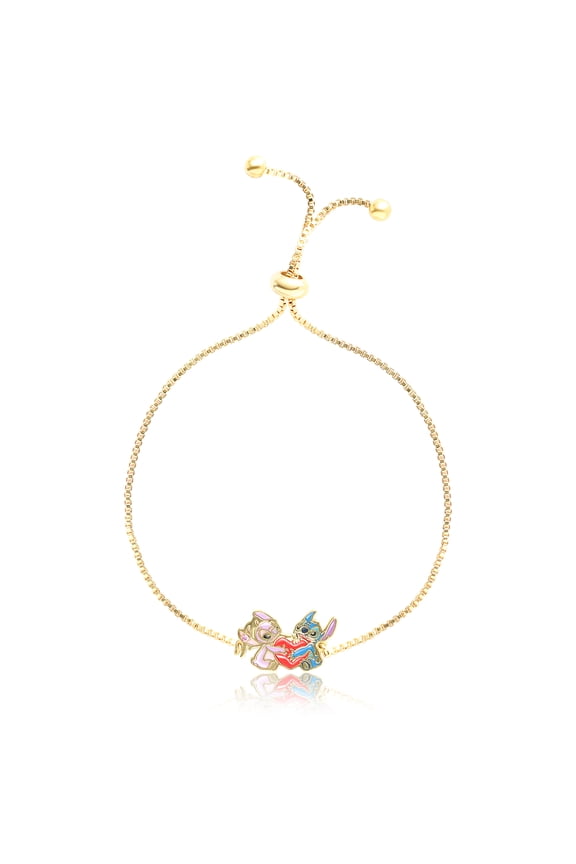 Stitch and Angel Heart Lariat Bracelet - 18kt Gold Plated Adjustable Stitch Bracelet, Officially Licensed
